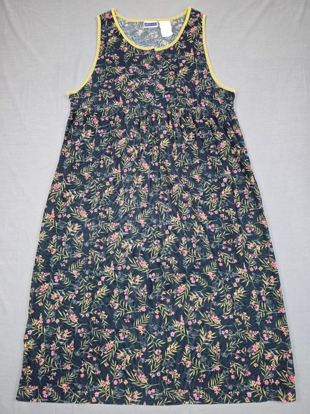 Erika & Co Sleeveless Floral Print Corduroy Dress Navy Pink XL Boho Cottagecore